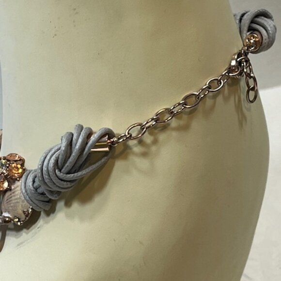 Beach Rose Gold Tone Ocean Shells Starfish Rhinestones Necklace Choker 18" - Picture 13 of 15